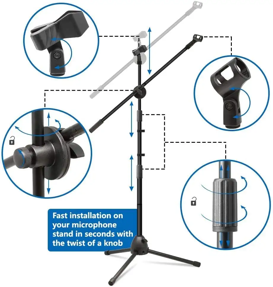 Adjustable Dual Microphone Floor Stand with Boom Ar