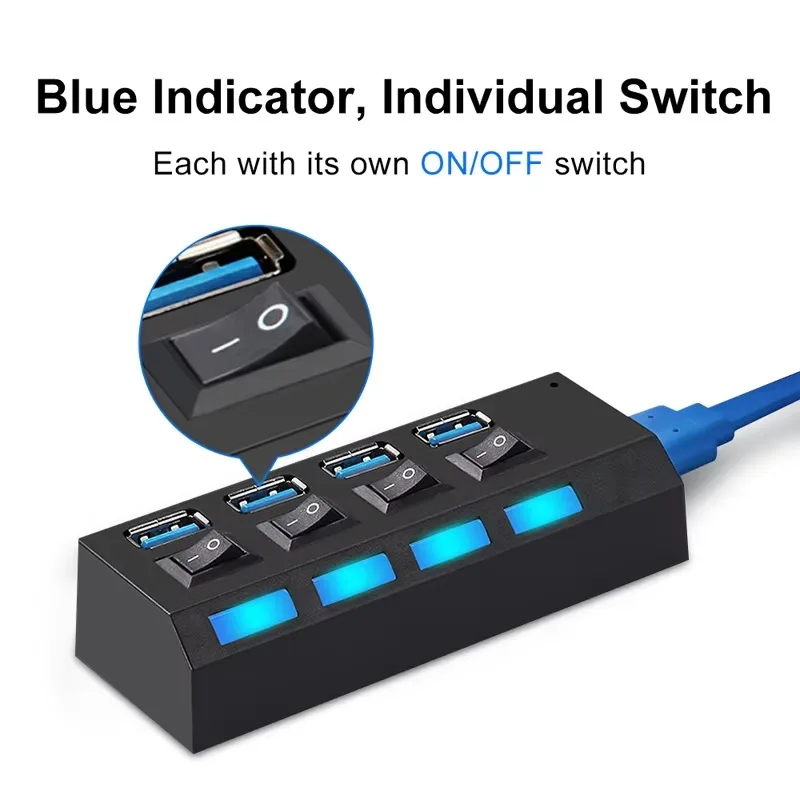 Compact 4-Port USB Extension Hub Splitter