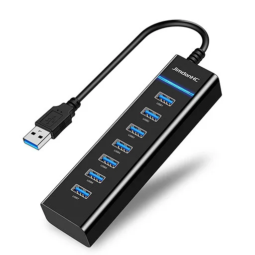 7-Port High-Capacity USB Hub with Individual Power Switches