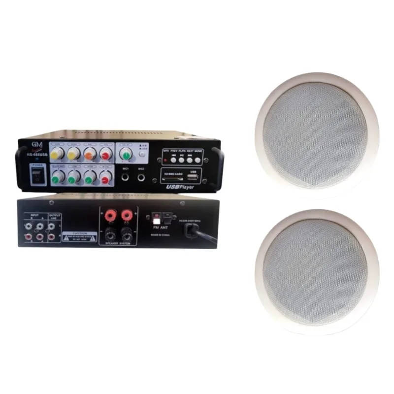 HS-666USB Amplifier 60W Ohm + 2-pcs 6W 215mm 4Ω Ceiling Speaker