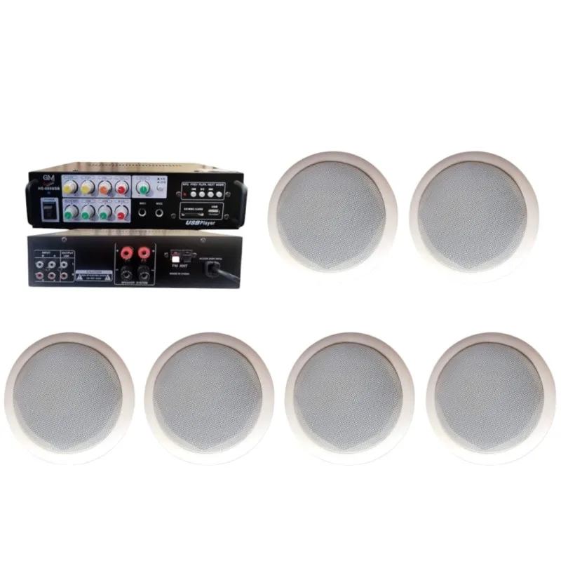 HS-666USB Amplifier 60W Ohm + 6-pcs 6W 215mm 4Ω Ceiling Speaker